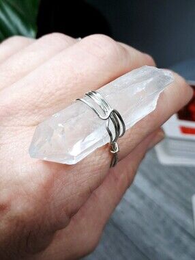Raw Clear Quartz Crystal Wire Wrap Ring 7.5